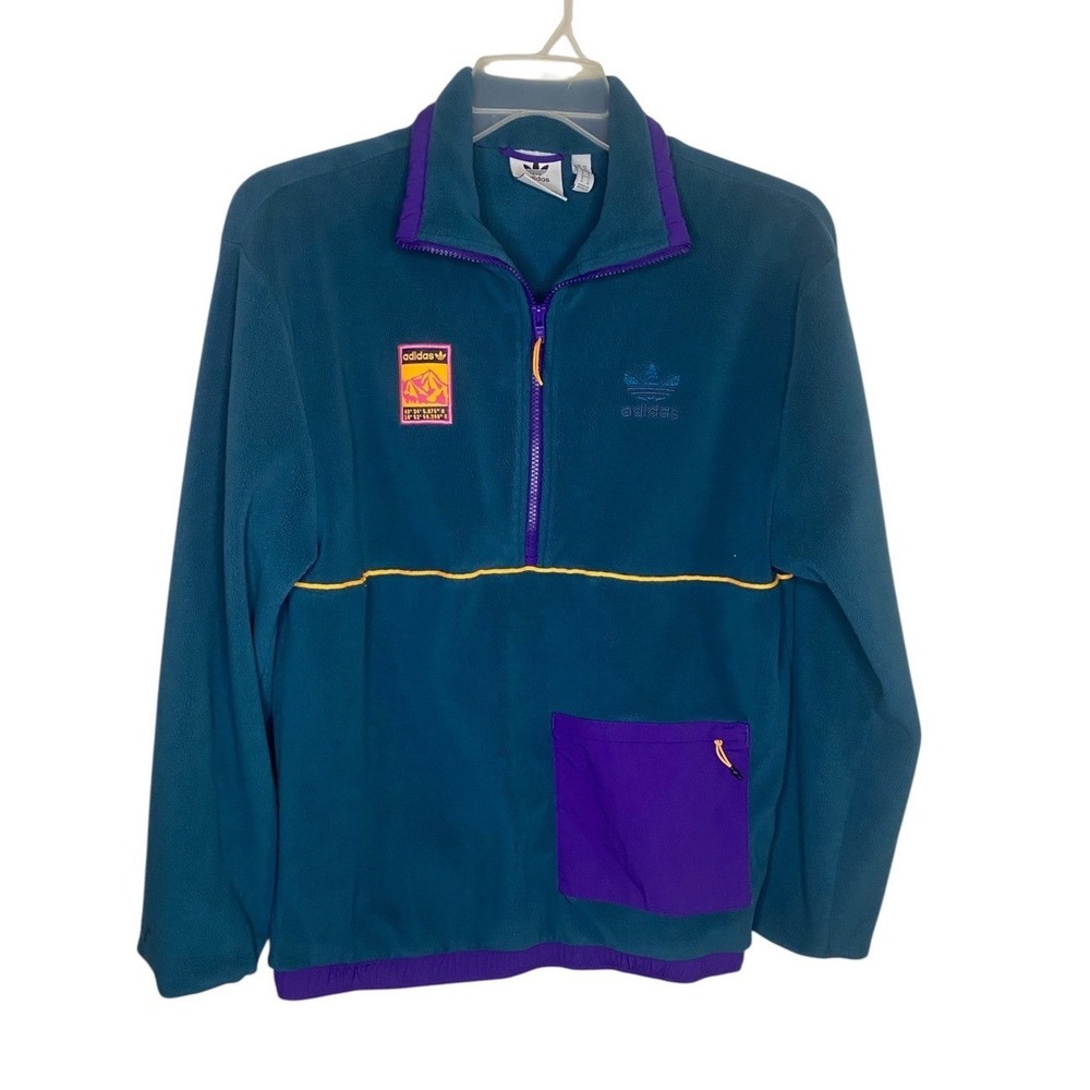 adidas Originals Adventure Polar Fleece Half Zip Teal Purple Mens Small retro